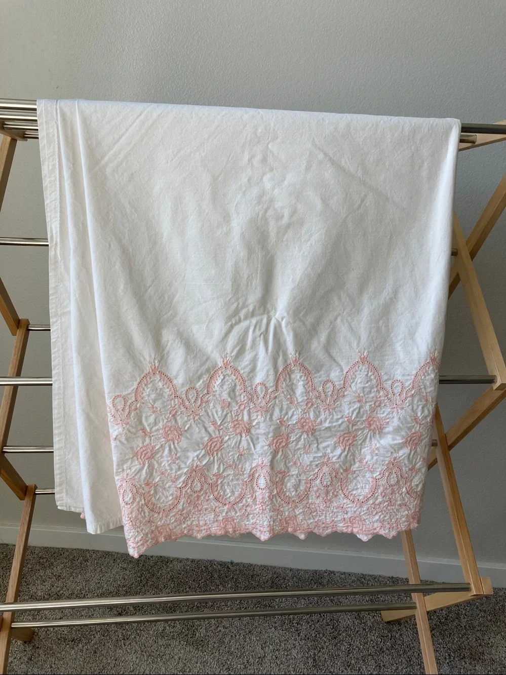 Vintage 90s D. Porthault For Dan Rivers Flat Sheet Scalloped Hem Embroidered